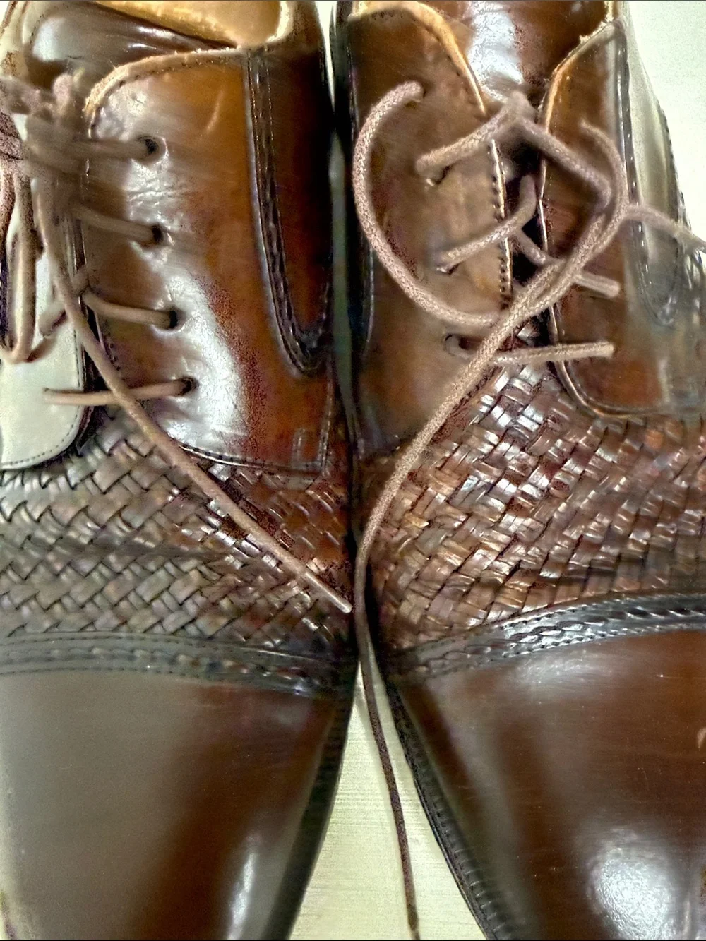 PRINCIPE Men's Brown Woven Leather Lace-Up Dress Shoes SZ 10
